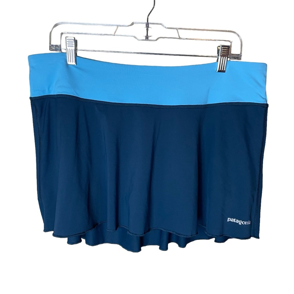 Patagonia Navy Light Blue Tennis Golf Skirt Skort Built In Shorts Size Large